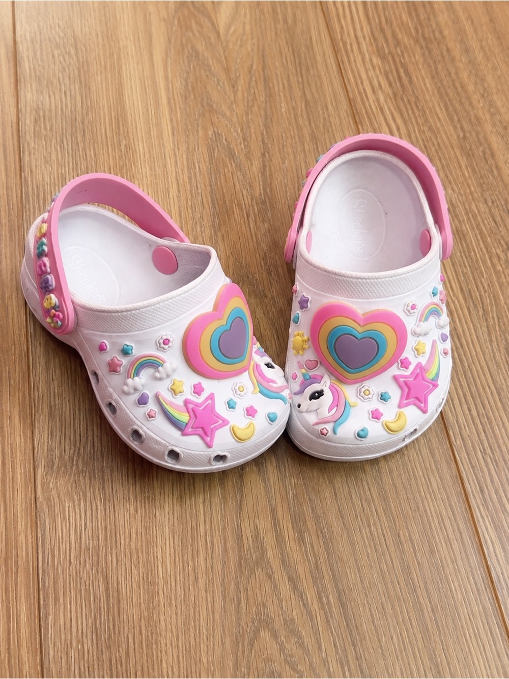 Skechers Kids White and Pink Unicorn Heart Clog Sandals